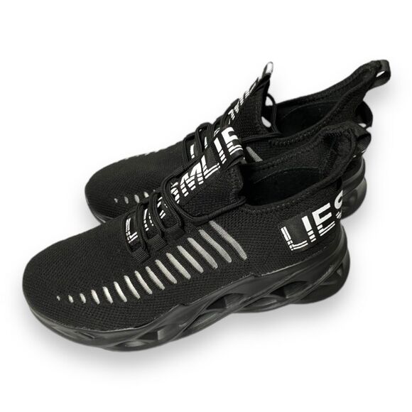 Black White Phantom Lines Graphic Lightweight Quick Lace Sock Sneakers NEW - Picture 1 of 4